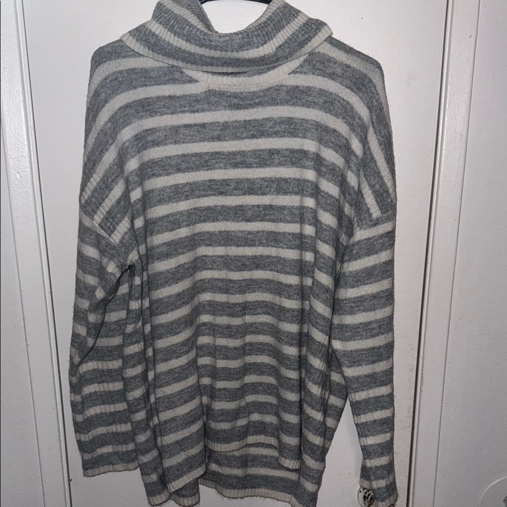 LOFT Soft Gray and White Striped Sweater